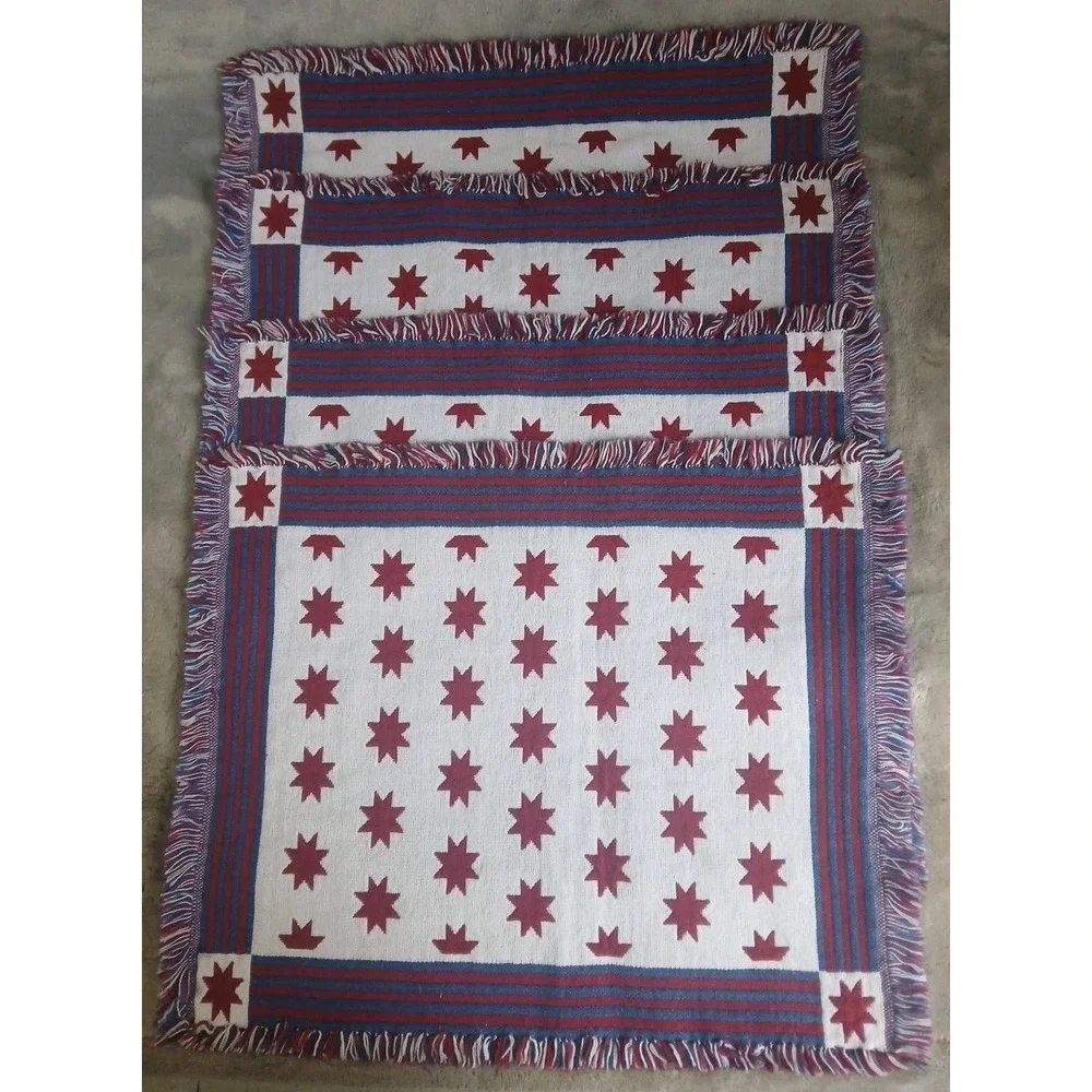 Set of 4 Patriotic Tapestry Placemats Stars Stripes Flag 4th of July Cotton READ